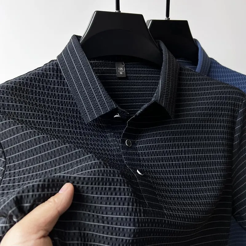 Polo da uomo in maglia di seta di ghiaccio traspirante polo allentata 2023 uomini estivi maniche corte bavero magliette elasticità di marca magliette Ropa 230808