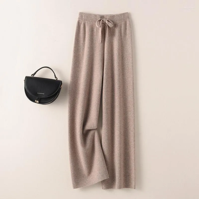 Pantaloni da donna Pantaloni in maglia casual a vita alta da donna in cashmere a vita alta 2023 Inverno in pura lana sciolti