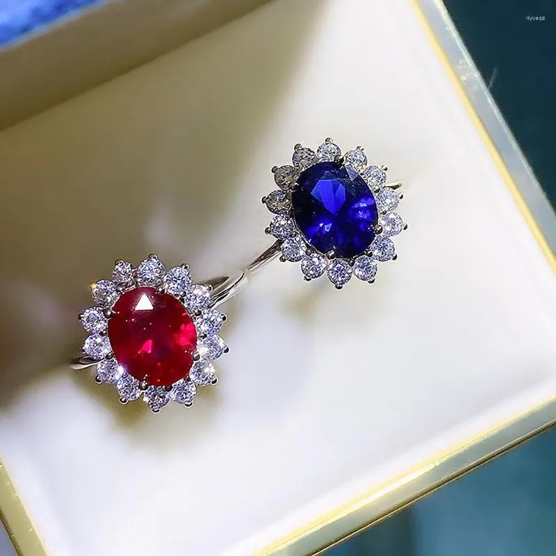 Bagues de grappe JMK luxe Zircon cubique femmes bandes de mariage de mariée rubis rouge cristal bleu bijoux cadeau fiançailles anniversaire