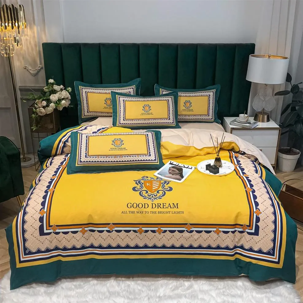 Gelbe Designer-Bettwäsche-Sets decken Bohemia Fashion bedruckte Baumwolle Queen-Size-Qualitäts-Luxus-Bettdecken Set278A ab