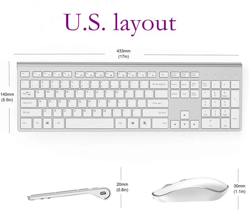 4 GHz rechargeable wireless ergonomic full-size keyboard and mouse with ...