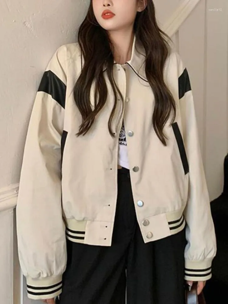 Kvinnors jackor harajuku beige skörd bombplan kvinnor hip hop koreanska streetwear windbreaker lastjacka överdimensionerad kpop lapptäcke
