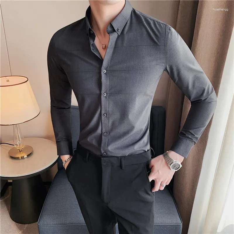 Męskie koszule 2023 Spring Slim Slim Cacking Shirt jednopasmowa moda biznesowa beztlew beztłusta bez żelaza