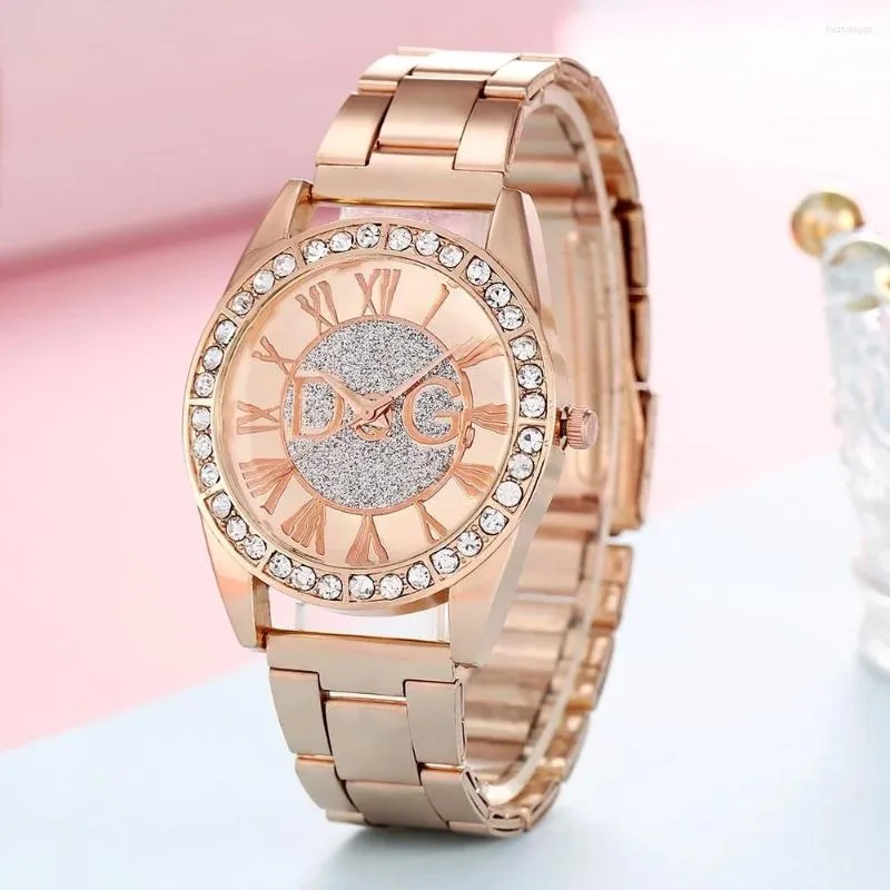 Нарученные часы мода Top Brand Gold Watches Women Watch Ladies Stainless Steel стразы Quartz Женские часы 2023