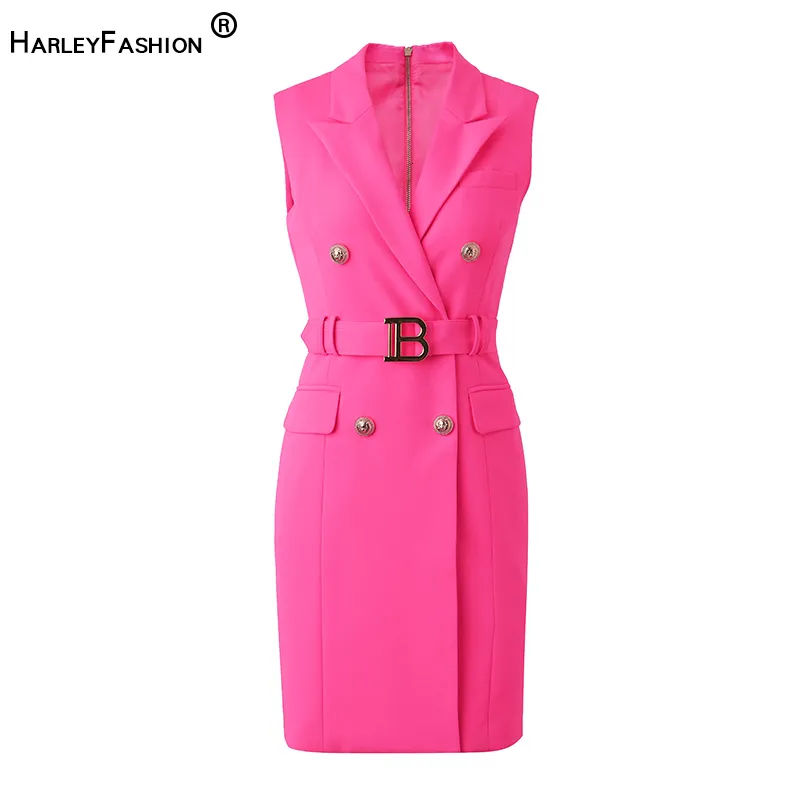 الفساتين المثيرة الحضرية النمط الأمريكي y2k بلا أكمام ذات طول قصير الطول الفلورسنت الوردي فستان مع حزام 230808