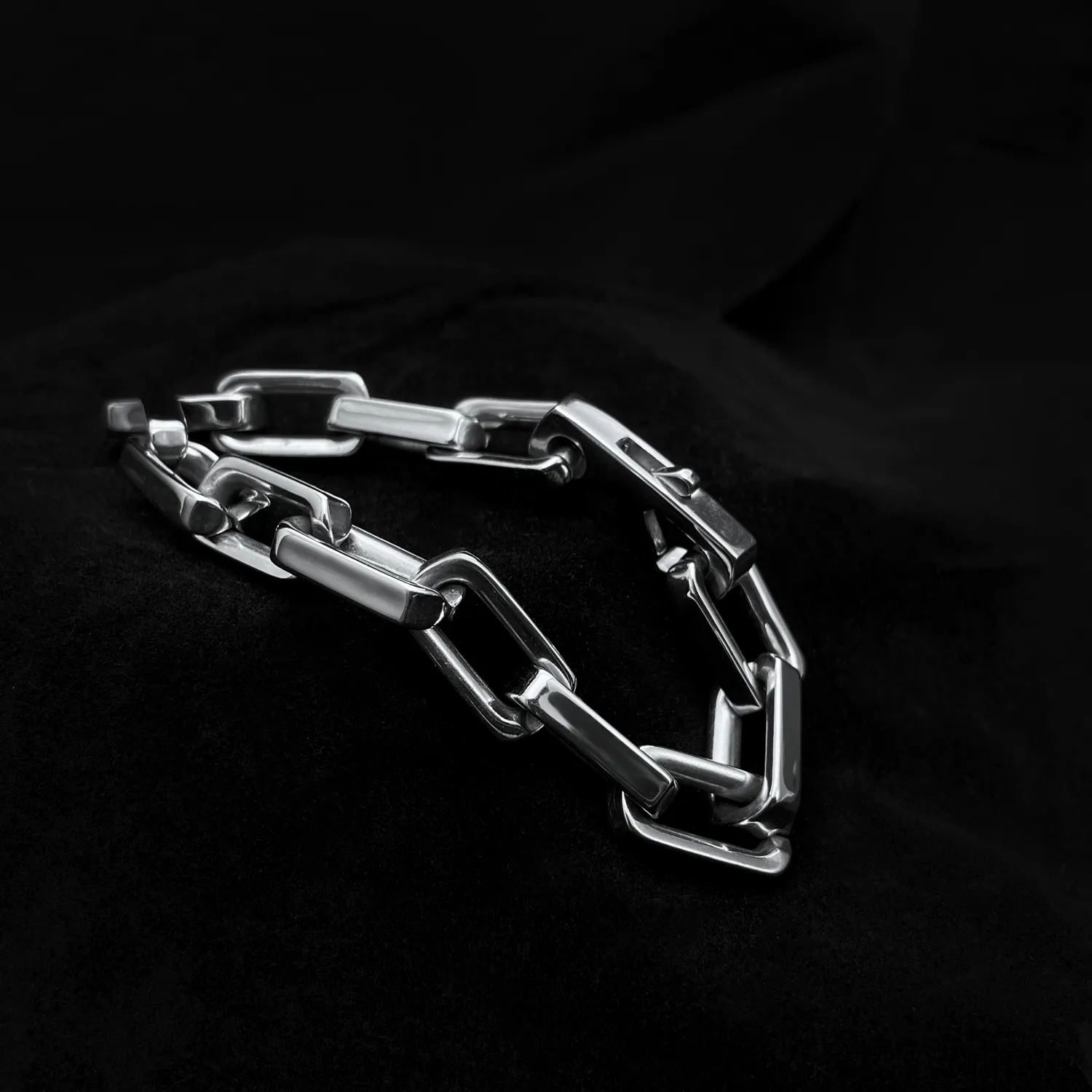 Coulée Chunky Long Box Link Chain Stainlness Steel Circular Chain Bracelet Bracelet Haute Poli Bijoux Pour Hommes Femmes 9.5mm 7.87inch 42g Poids