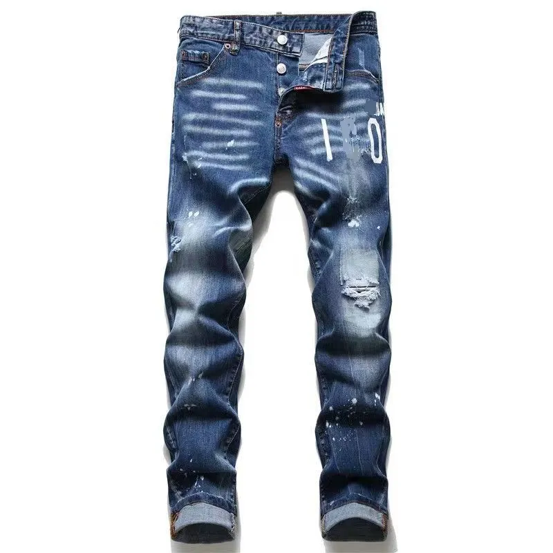 jeans firmati per uomo foro blu chiaro grigio scuro uomo di marca pantaloni lunghi pantaloni streetwear denim skinny slim jeans biker dritti 30-38