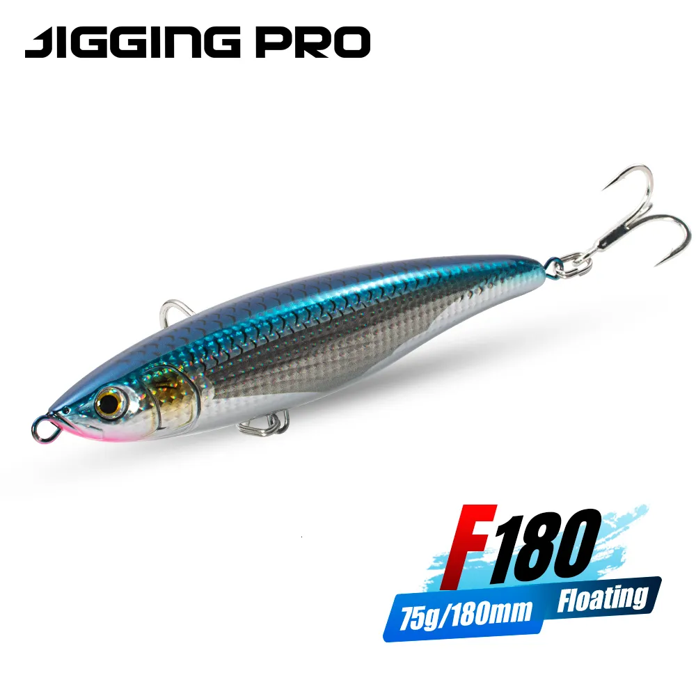 Baits Lures JIGGING PRO 180mm 75g Topwater Floating Pencil Lure Saltwater Fishing Plastic Stick Bait With Treble Hooks 230809