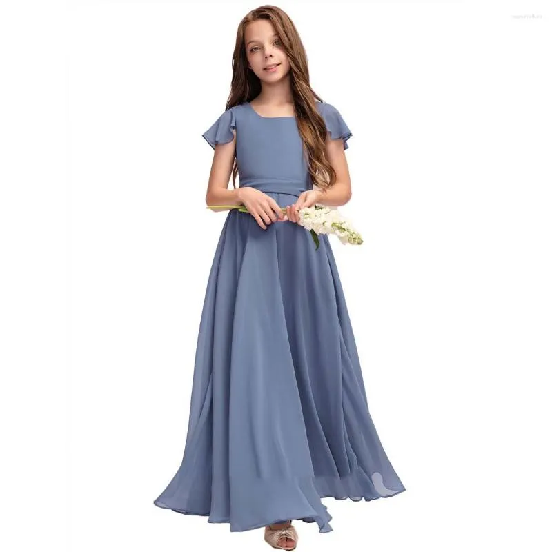 Девушка платья yzymanualroom Junior Bridesmaid Dress Основное квадратное этаж шифоновый вечерний элегантный тонкий банкетный платья