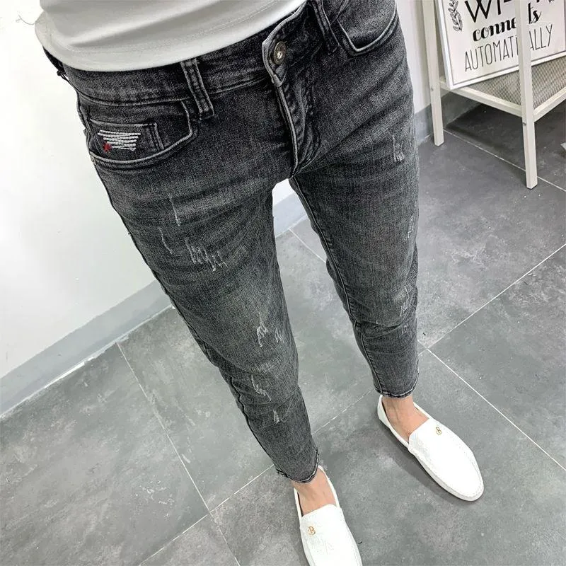 Jeans pour hommes 2023 printemps et automne mode couleur unie élastique petit pied pantalon décontracté mince confortable de haute qualité 27-34