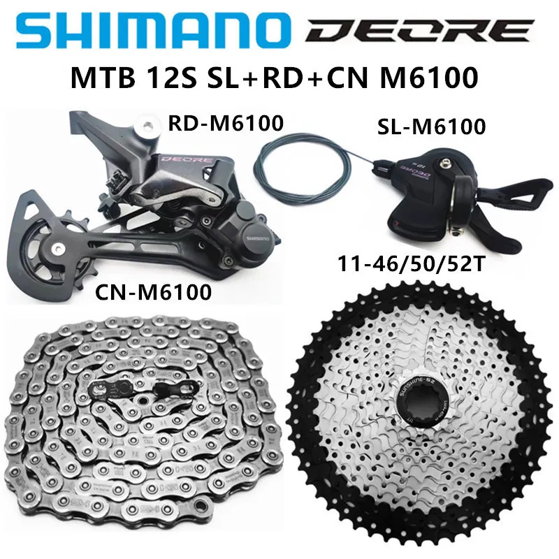 Weksy rowerowe Shimano Deore M6100 MTB GroupSet 12 prędkość prawej dźwigni zmiany biegów CNM6100 Chain Rd Sunshine Cassette 11T 50T 52T 230808