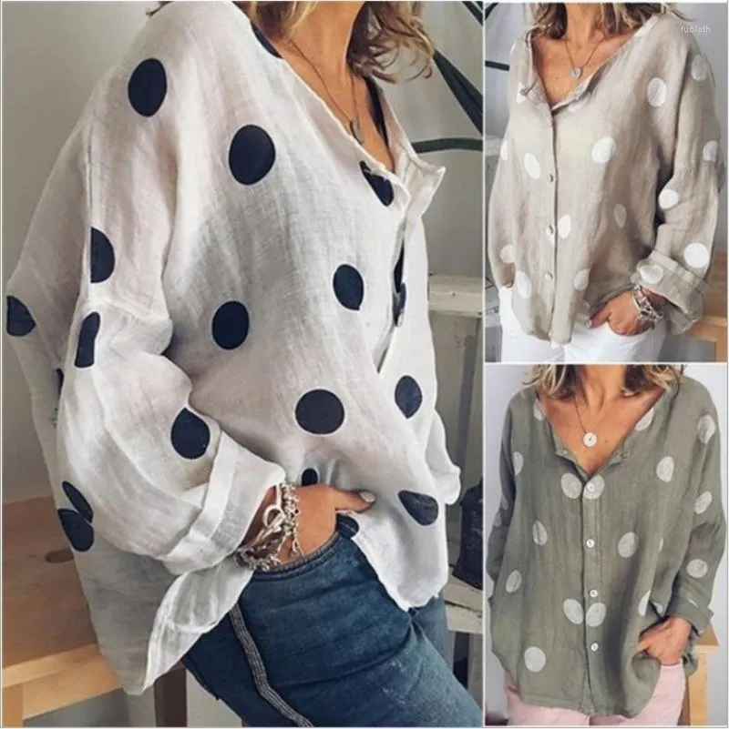 Women's Blouses Summer Womens Cardigan Polka Dot Fashion V-neck Top Long Sleeved Printed Shirt For Women