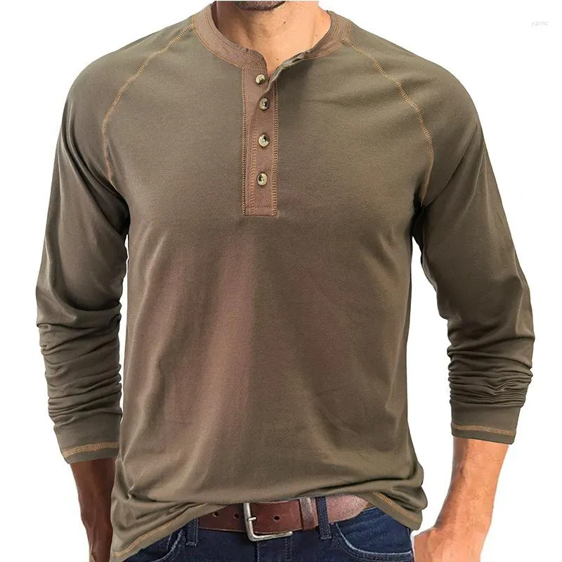 Men's T Shirts Spring Autumn Henley Men Long Sleeve Basic Breathable Tops Tee Fashion Soft Comfy Solid Cotton Shirt For
