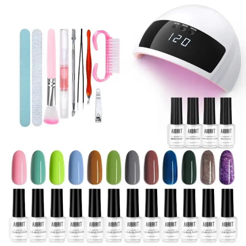 Kit de vernis à ongles gel 16 couleurs avec sèche-lampe à ongles léger - Couches de base mates brillantes, décorations pour nail art, coffret cadeau manucure - Outils d'art pour ongles salon/maison (classique)