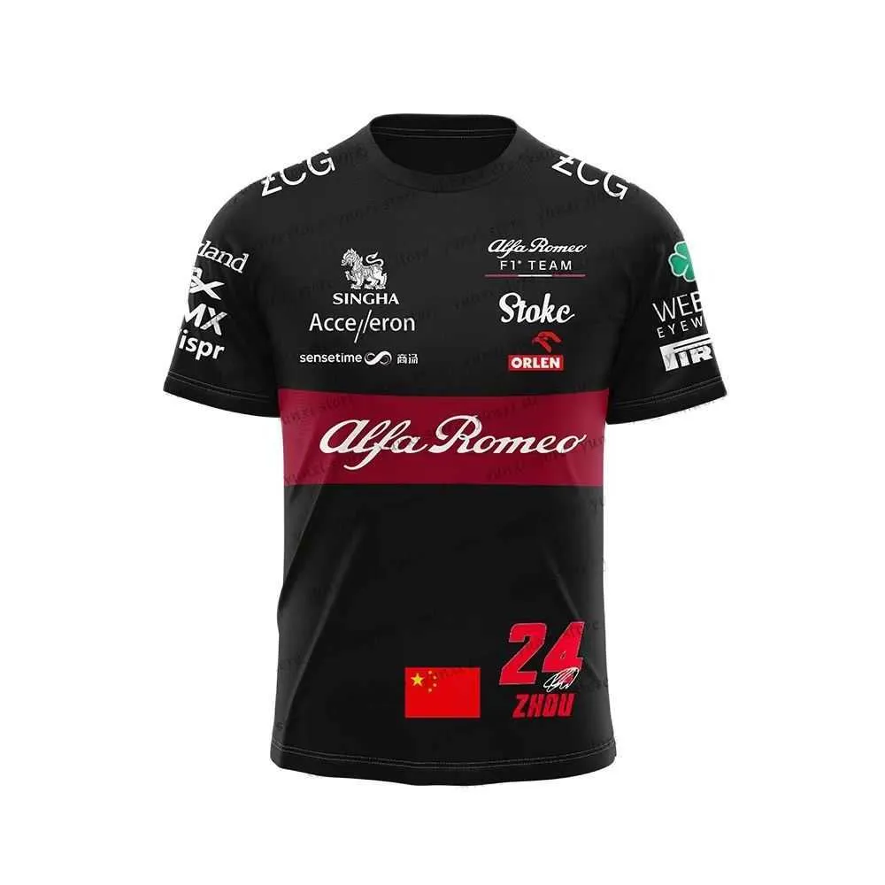 LKOX 2023 F1メンズファッションTシャツF1レーシングチーム女性ラウンドネックチルドレンズブラッククラシックトップニューアルファロメオ3Dプリントベイ