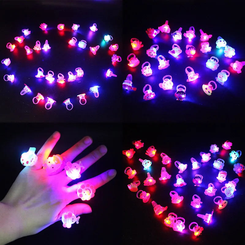 Autres fournitures de fête d'événement 15 pièces dessin animé LED bagues lumineuses brillent dans la lumière sombre jouets pour bébé fille fête d'anniversaire faveurs cadeaux Goodie Bag 230809