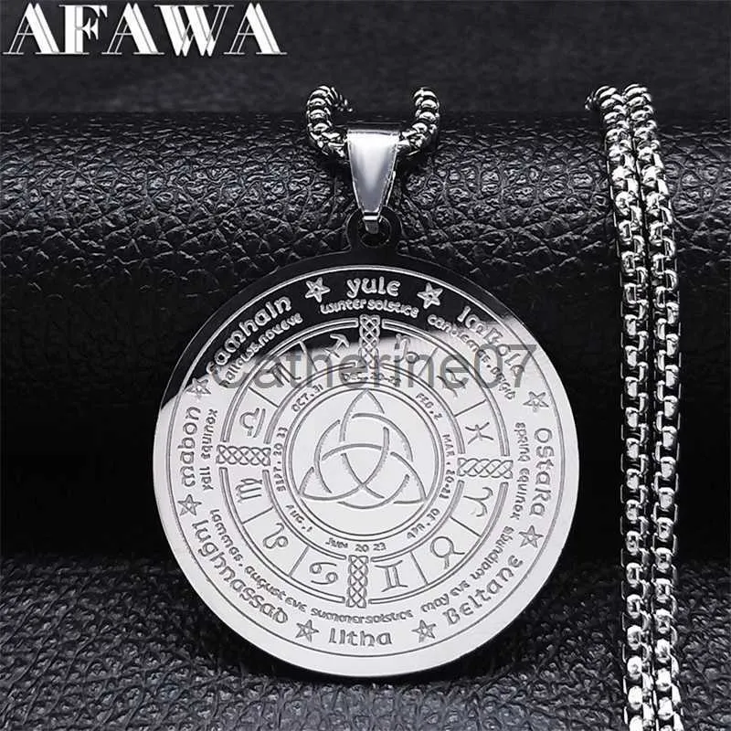 Pendant Necklaces Witch Irish Knot Astrology Stainless Steel Necklace Women/Men Triquetra Pagan Wheel of the Year Necklaces Jewelry N3155S02 J230809