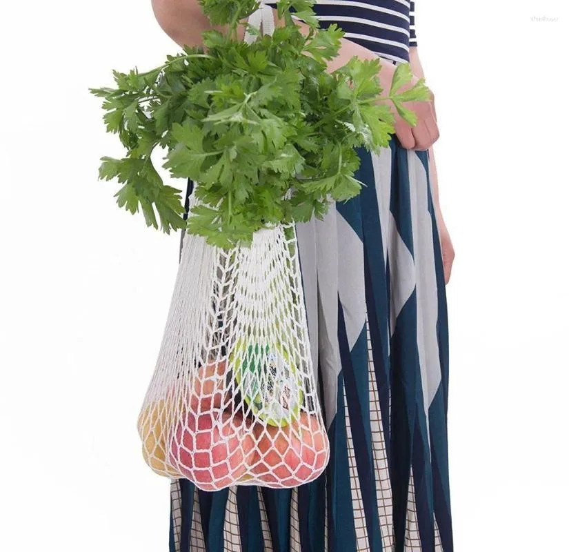 Storage Bags Reusable Fruit String Grocery Shopper Cotton Tote Mesh Woven Net Shoulder Bag