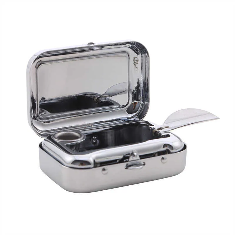 Mini Portable Metal Cigarette AshTray Fashion AshTray Wiht Låsbart lock Desktop Ash Case Outdoor Pocket AshTray Gift For Man HKD230809