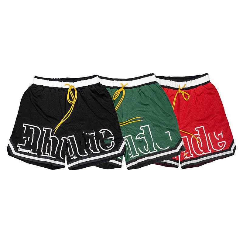 Rhude American High Street Sports Shorts Men's Out Wear Fashion Brandルーズヒップホップバスケットボールパンツメッシュパンツ