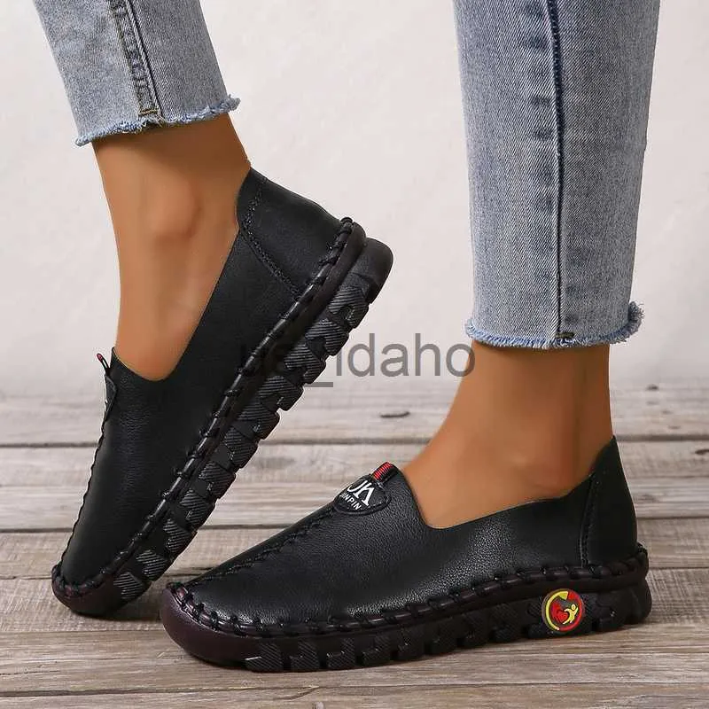 Klänningskor mamma bekväma läder sommarskor kvinnor svarta lägenheter mjuka botten oxford skor kvinnliga lägenheter fritid loafers moccasins kvinna j230808