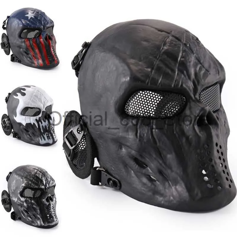 REikirc Máscara de calavera táctica Airsoft de cara completa con protección para los oídos CS Máscaras de cosplay de Halloween x0809