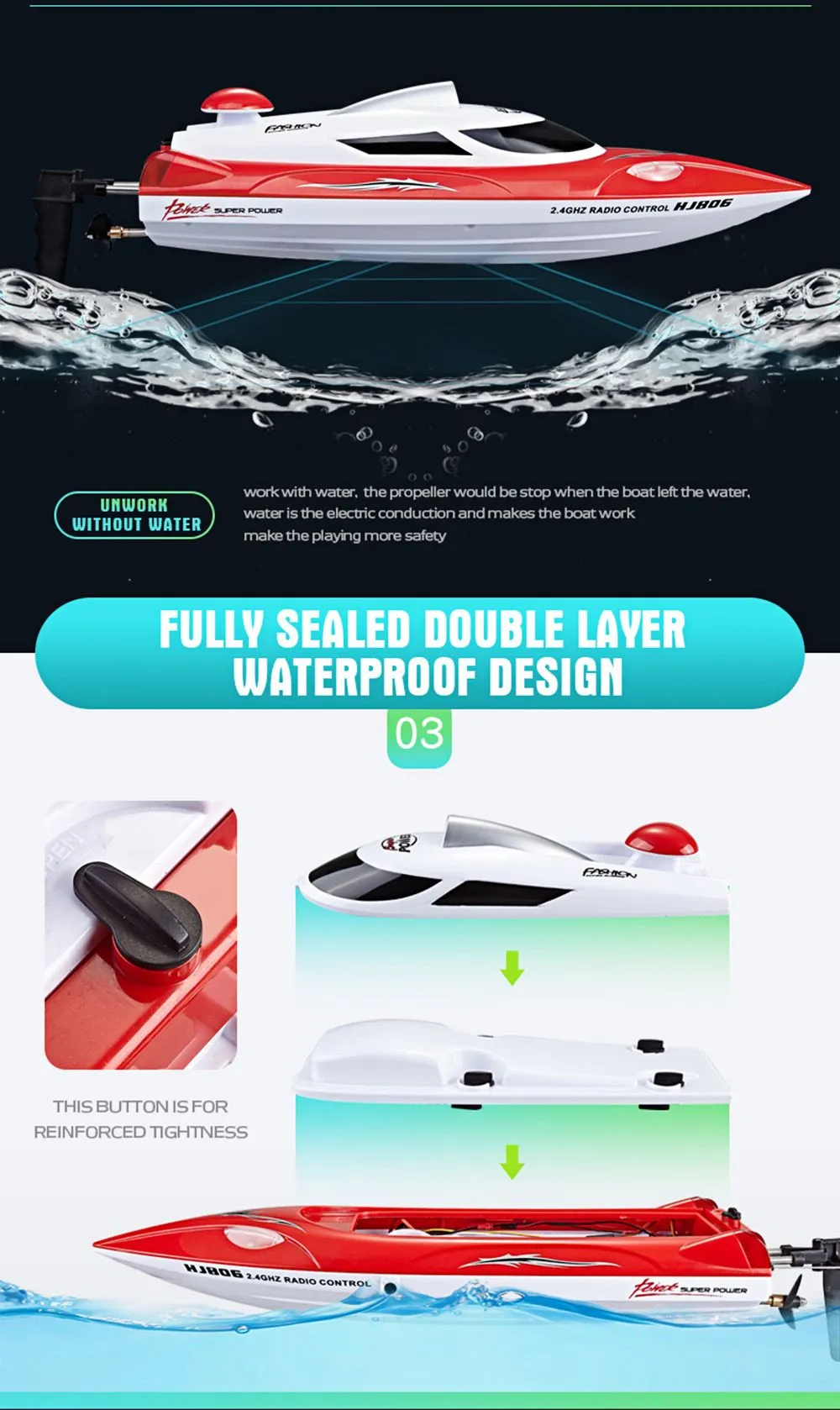 HJ806 2.4G RC Boat 200 Meters Control Distance / Cooling Water System / 35km/h High-speed