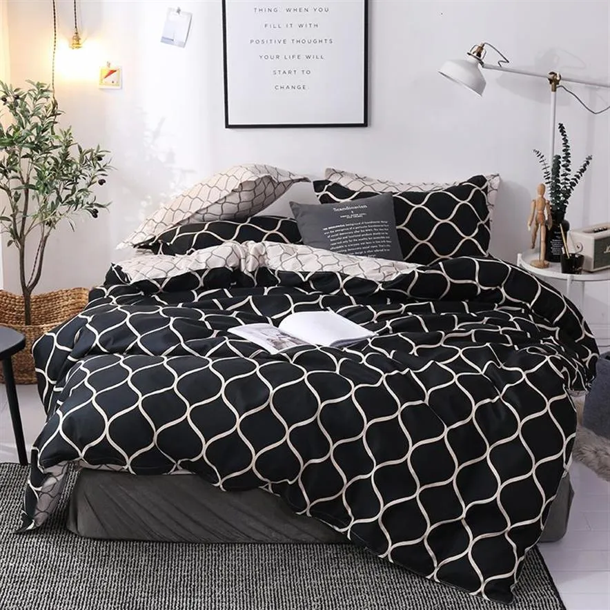 Ensemble de literie Super King housse de couette ensembles 3 pièces marbre simple hirondelle reine taille noir couette housse de couette taie d'oreiller 200x200253N