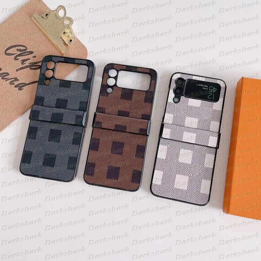 Top Classic Grid Print Phone Case для Samsung Z Flip 5 4 3 PU кожаная кожа TPU сгибание сгиба