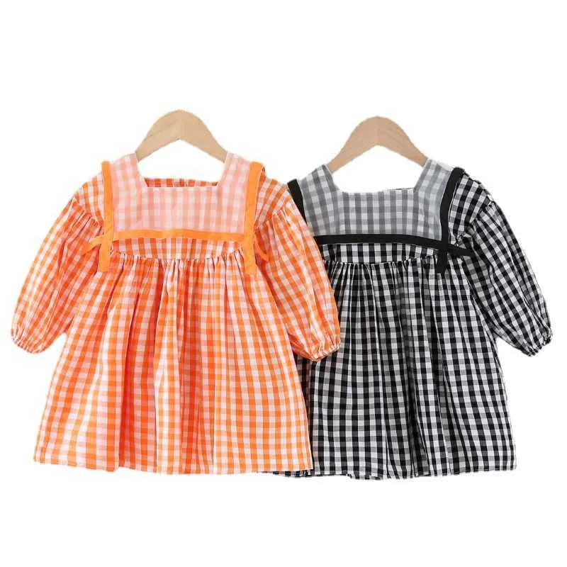 Vestidos de niña Musim Semi dan Musim Gugur Baru Gaun Kotak-kotak Perempuan Leher Kain Kasa Gaun Putri Katun Balita Bayi Imut Vestidos Pesta