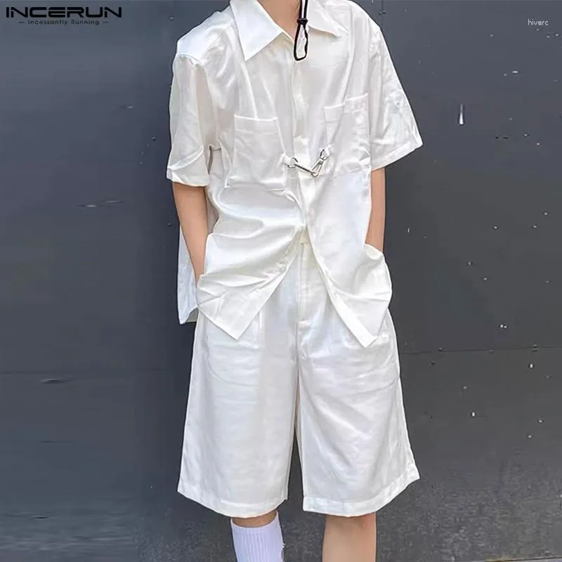 Men's Tracksuits Men Sets Solid Color Streetwear Loose Lapel Short Sleeve Shirt & Shorts 2PCS 2023 Korean Style Casual Suits S-5XL INCERUN