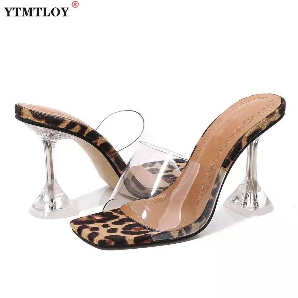 Sandals Leopard Print Sandals Open Toe High Heels Women Transparent Perspex Slippers Shoes Heel Clear Sandals Gladiator Pvc Casual 230809