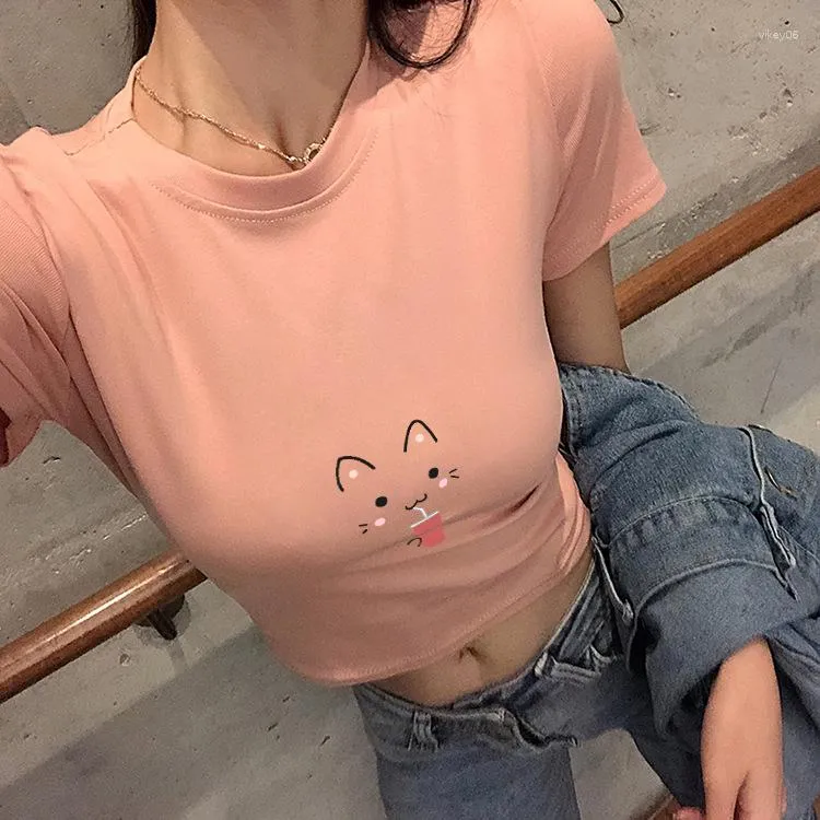 Women's T Shirts Summer Short Sleeve Loose Cartoon Fashion Brand Korean Versatile Ins Over Fire Top