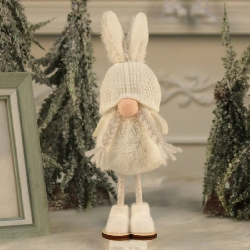 Decorative Objects Figurines Christmas Faceless Gnome Lovely Rabbit Ear Elf Dwarfs Standing Doll Merry Decoration For Home Navidad Pendants 230809