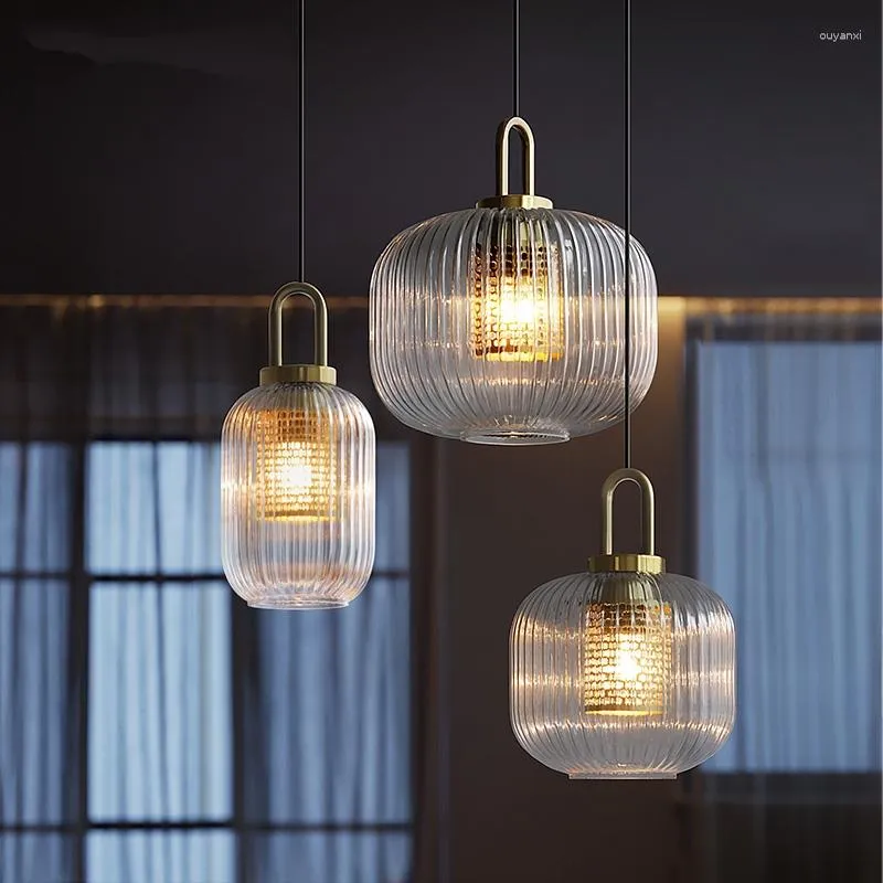 Pendant Lamps Nordic Stripe Can Glass Light Modern Restaurant Bar Lamp Bedroom Living Room Hanging Corridor Bedside Designer