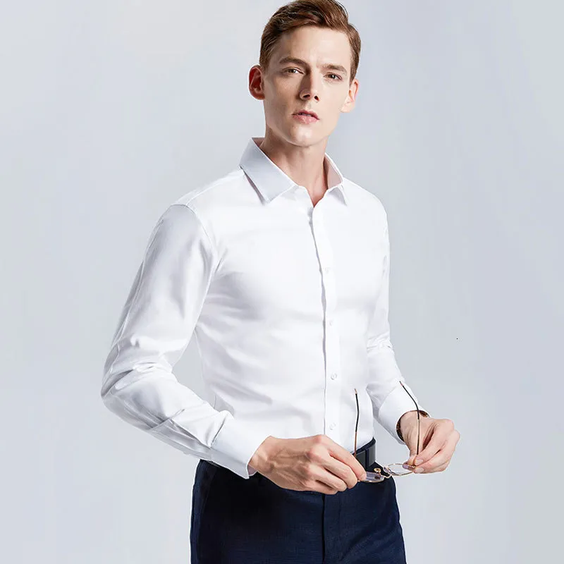 Men's Dress Shirts Men's White Shirt Long-sleeved Non-iron Business Professional Work Collared Clothing Casual Suit Button Tops Plus Size S-5XL 230808