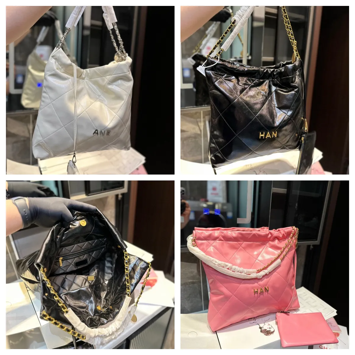 CC Letter Branded Tote Bags Designer Bucket Bag Genuine Leather Handbags Drawstring Handbag Gold or Silver Chain Luxury Shoulder Bags Fashion Travel Office