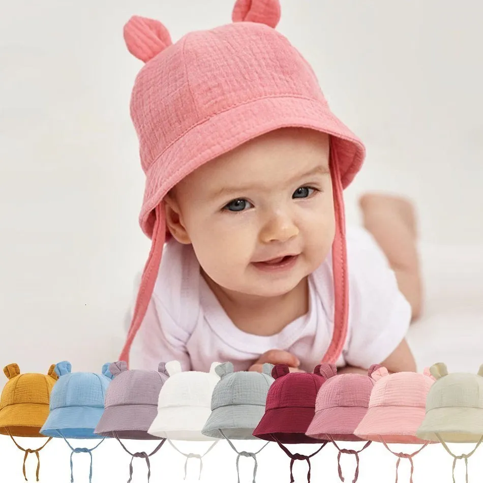 قبعات القبعات الصيفية طفل المولود دلو Sunhat Kids Masslin Panama Cap Boys Girlsun Hat Infant Eastant for Toddler3 12 شهرًا 230808