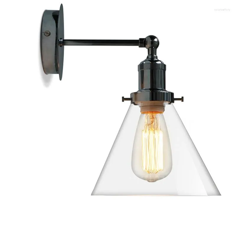 Vägglampor willluster tratt klar glas skugga lampa krom färg sconce el restaurang loft amerika country style belysning fixtur