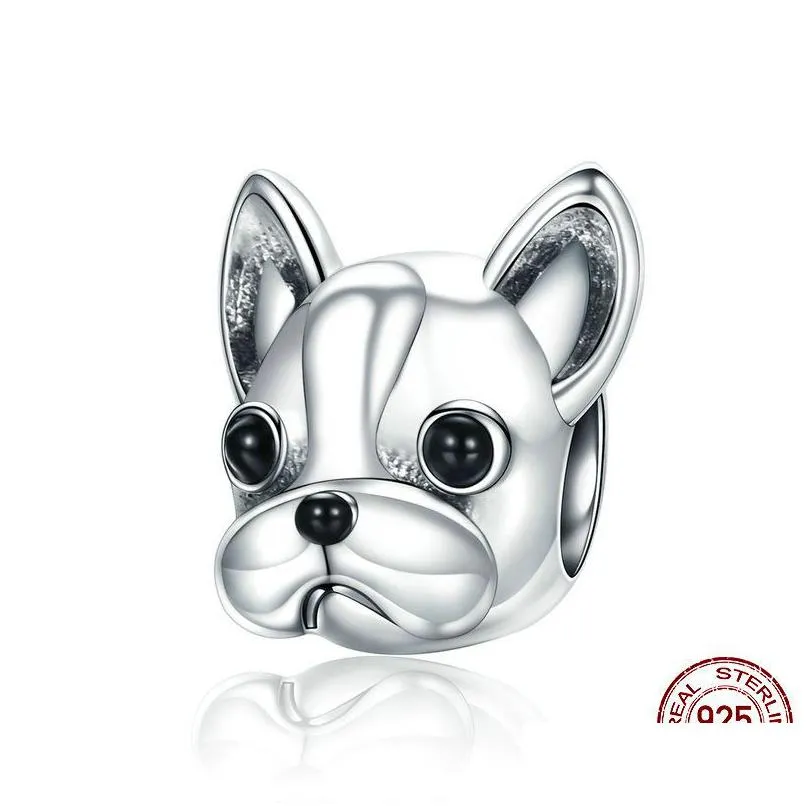 Silver 925 Sterling Sier Loyal Partners French Bldog Enamel Doggy Animal Big Hole Beads For Women Charm Bracelets Dog Jewelry Making D Dhvib