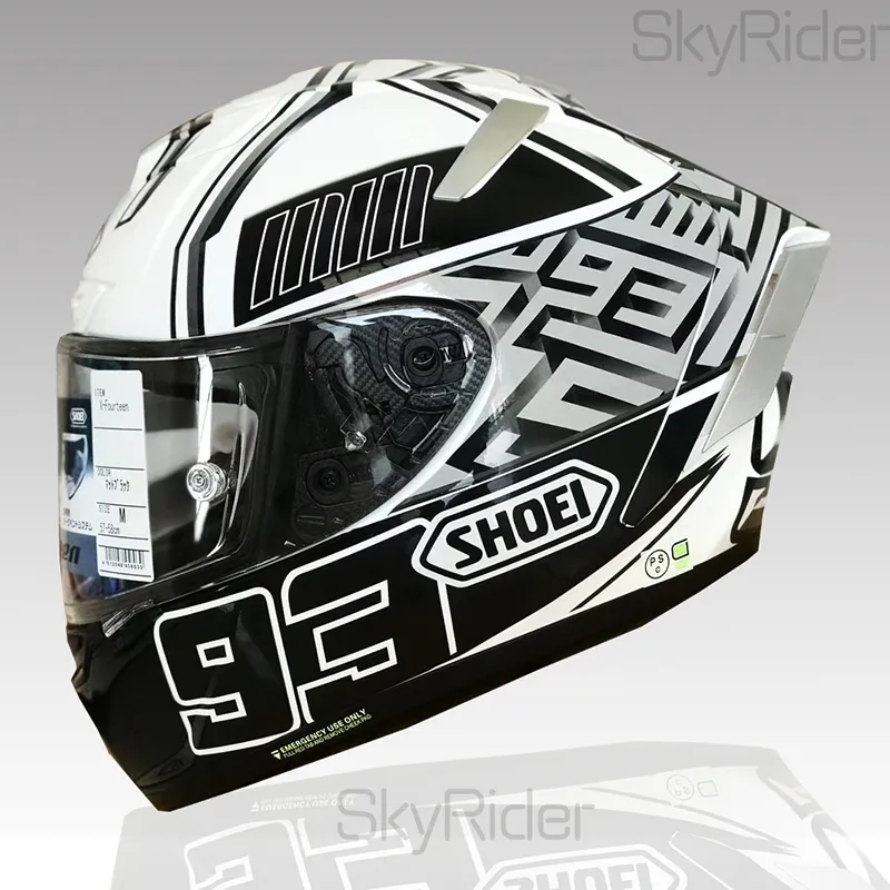 Casco Integrale Shoei X14 BIANCO ant 1 MARQUEZ 93 Generazione Casco Moto Visiera Antiappannante Casco Moto Motocross Uomo Guida Moto Racing -NON ORIGINALE-casco