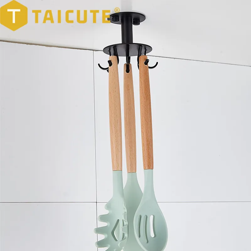 Food Storage Organization Sets TAICUTE Kitchen Hook 360 Degree Rotation Accessories Organizer Self Adhesive Stainless Steel Wall Hanger Holder 230809