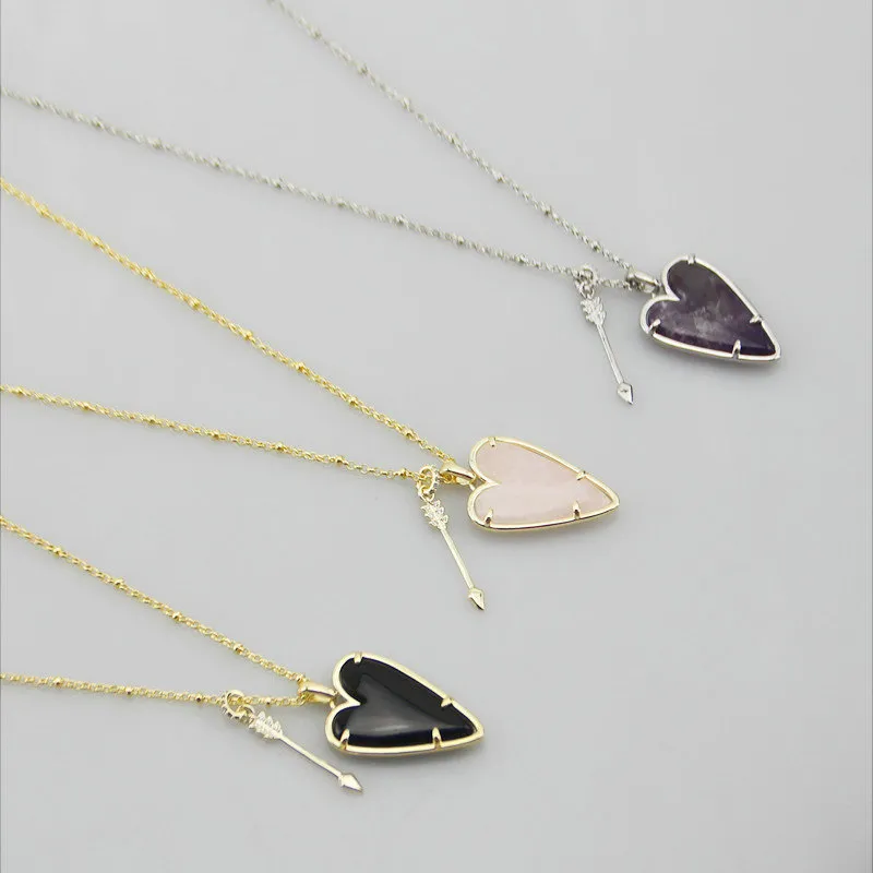 Pendant Necklaces Necklace Rose/Purple/Black Quartz Heart Real 18K Gold Plated Dangles Glitter Jewelries Letter Gift With free dust bag