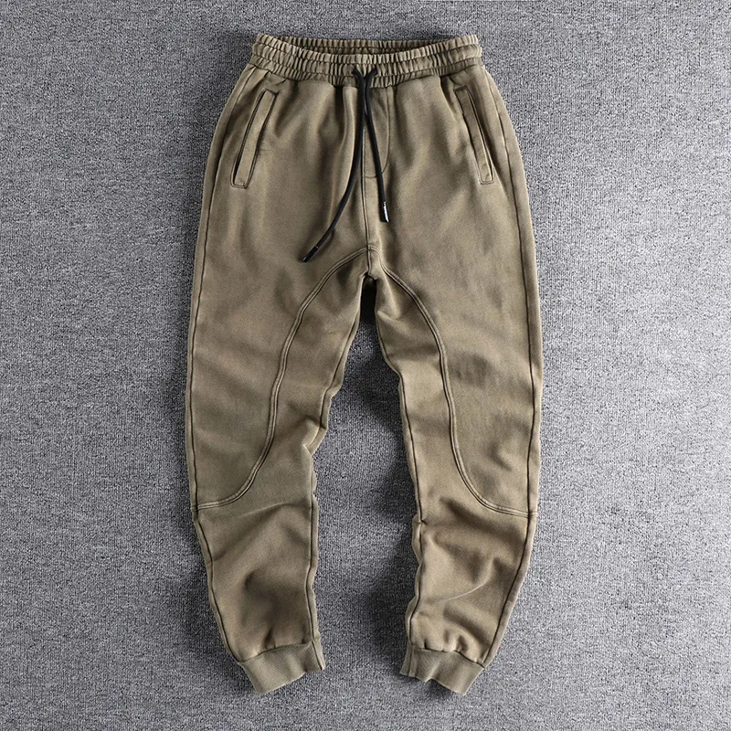 Men's Pants Autumn and Winter Heavyweight Knitted Sweatpants Men's Pure Cotton Washed Drawstring Loose Casual Sports Ankle-tied Pants 230808