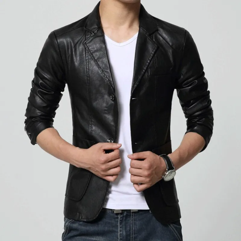 Men's Jackets Mens PU Faux Leather Blazer Jacket Spring and Autumn Fashion Suit Slim Fit Motorcycle Men Outwear 230809