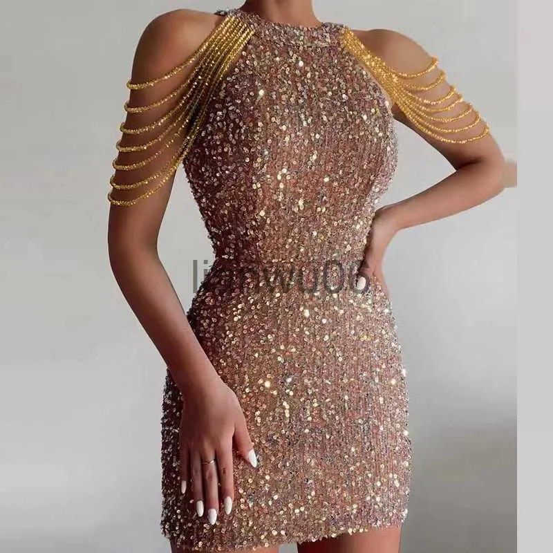sachin and babi light blue dress Basic Casual Shiny Sequined Slim Mini Dress Halter Neck Bodycon Club Party  Cocktail Dress Solid Evening Wear J2308009 From Lianwu06, $11.09 In Bulk