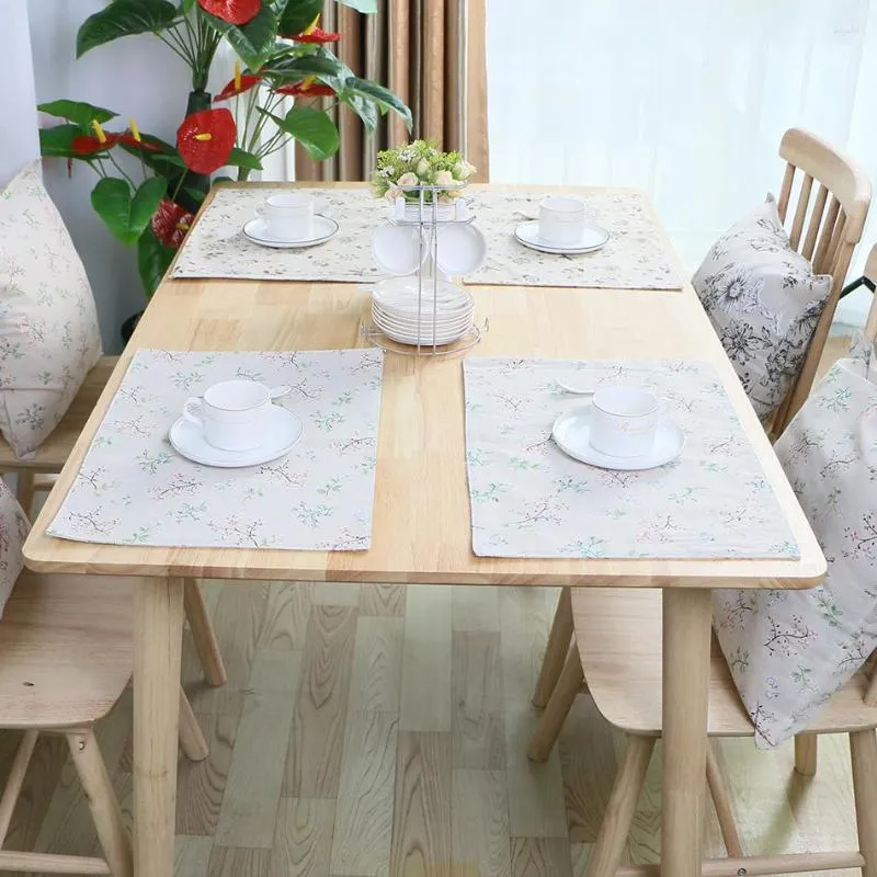 Table Mats Flower Pattern Cloth Placemat Polyester Cotton Linen Double Layer Easy To Clean Furniture Decoration Kitchen
