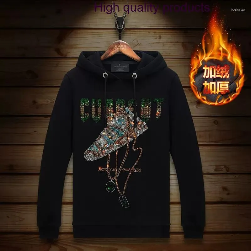 Hommes Hoodies Hommes 2024 Lettre Chaussures Strass Mode Streetwear Complet Pull À Capuche À Capuche Épais Hommes Hiver Vêtements Sweat Homme