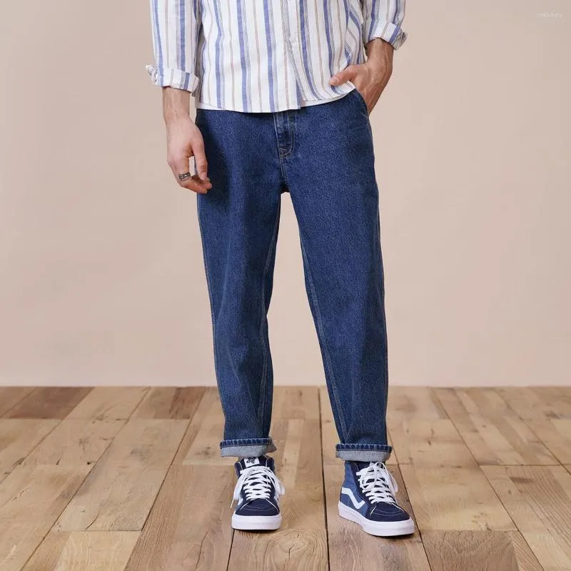 Mäns jeans 2023 Spring Loose avsmalnande bomulls Ankle-längd Män avslappnad plusstorlek Streetwear Denim Byxor Smart mjukgörare