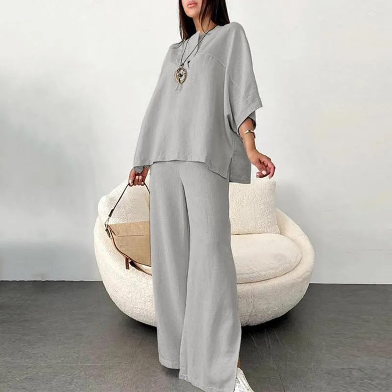 Womens Two Piece Pants Women Top Set Vintage Wide Leg Trousers Soft  Breathable Elastic Waist Lady T Shirt With Three Quarter Sleeves Split From  18,91 €